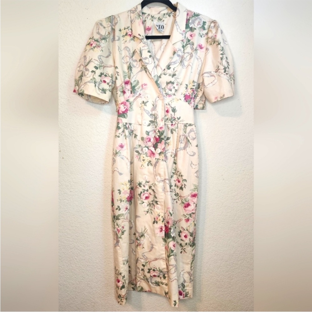 Vintage 1980s R.E.O. Originals Floral Double Breasted MOD CHIC Dress
